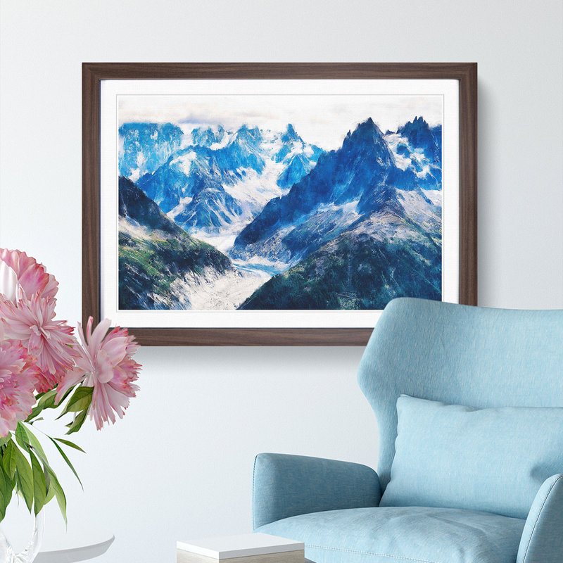 Mountains in Lac Blanc Chamonix - Picture Frame Painting Print, Walnut Framed, 62cm H x 87cm W x 2cm D