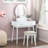 Beautiful White Finish Vanity Dresser With Mirror And Stool Set Storage Drawers Luxury Furniture 1Pc LED Mirror-378993336