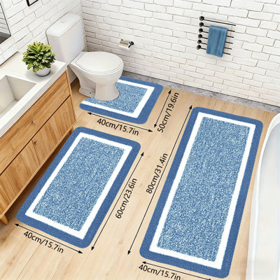 Bathroom Rugs Sets 3 Piece Soft Comfortable Water Absorption Non-Slip Bath Mats 3 Set