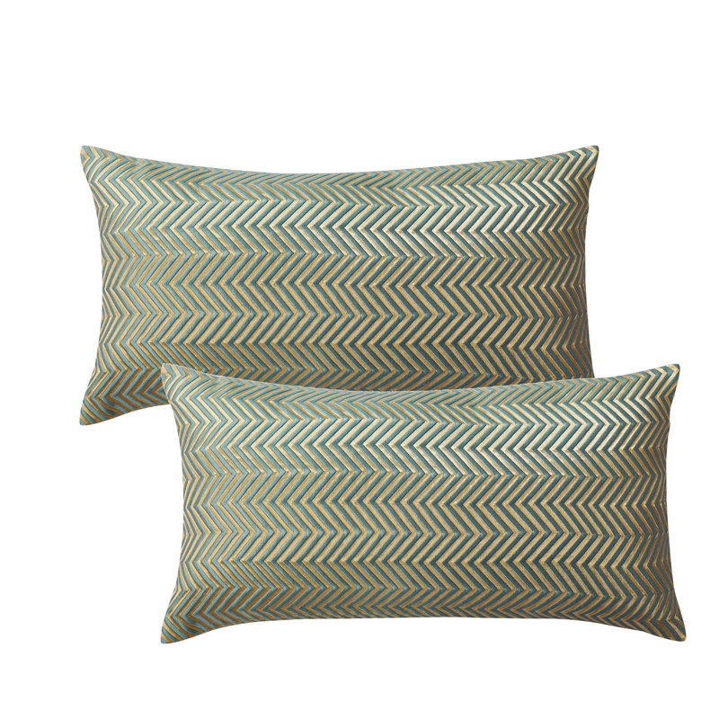 Chevron Rectangular Lumbar Cushion Cover, Deep Teal