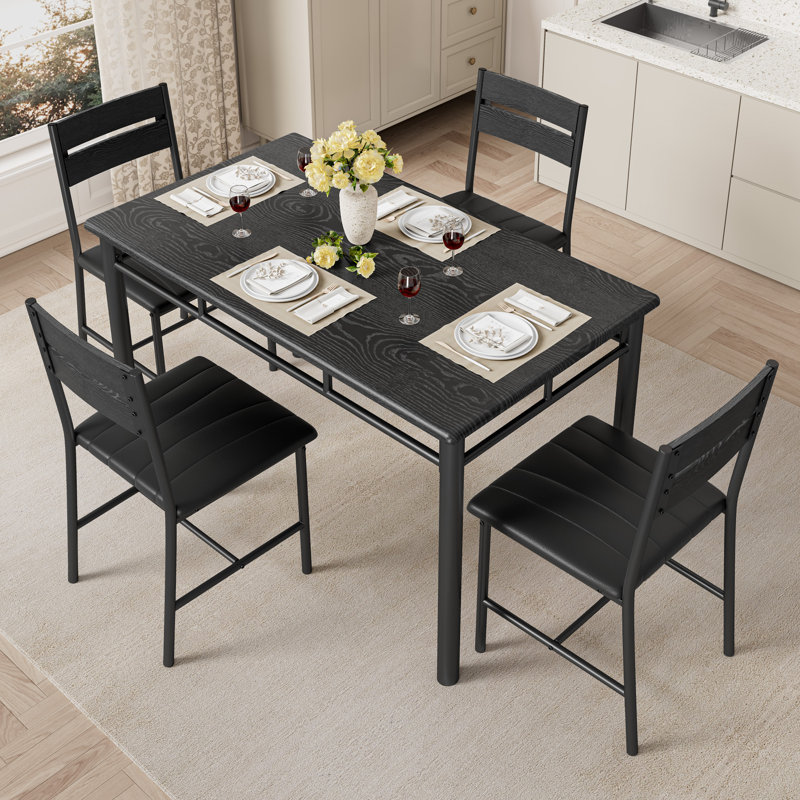 Ensemble de table de salle à manger 5 pièces pour 4 personnes, table de cuisine avec 4 chaises rembourrées en polyuréthane