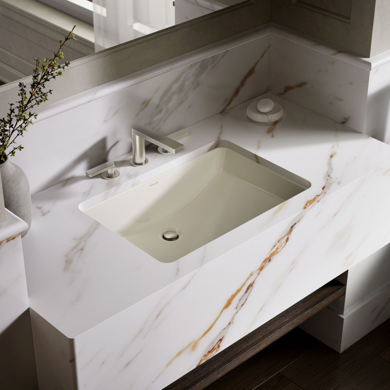 Ladena® Vitreous China Rectangular Undermount Bathroom Sink with Overflow, Biscuit