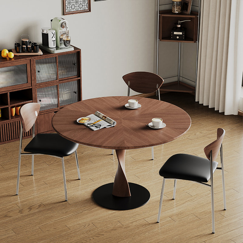 Nut-brown Round Solid Wood Dining table, 29.53"H x 39.37"L x 39.37"W