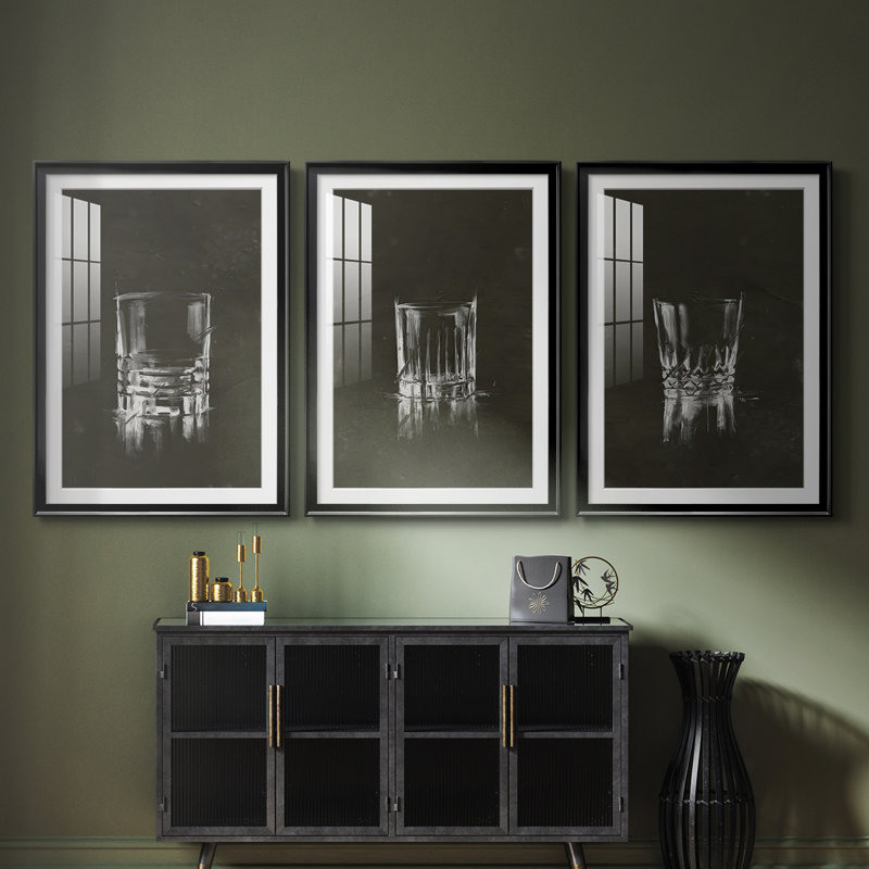 Crystal Barware V - Impression sur mesure encadrée de qualité supérieure - 3 pièces, Noir, H 21 po x l 30 po