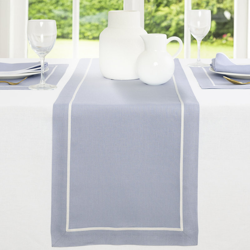 100% Pure Linen Table Runner -kensington, 108" x 14", Dusty Blue