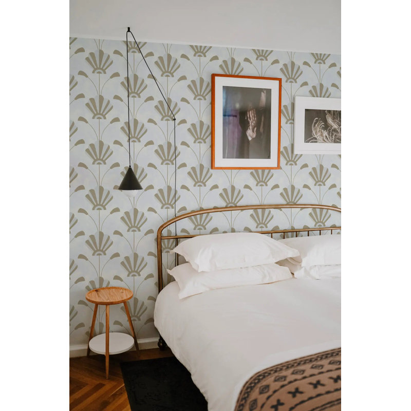 Fanflower - Wallpaper, Powdered Blue Gold, Faux Grasscloth