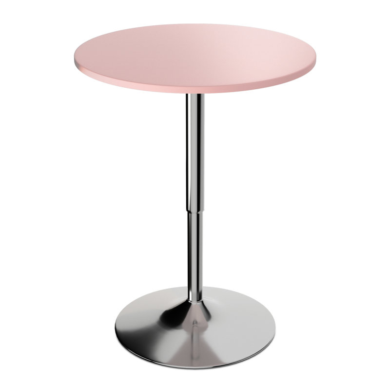 Ojavi Bistro Pub Table Round Adjustable Height Bar Cocktail Table Dining Table with Chrome Base, Pink