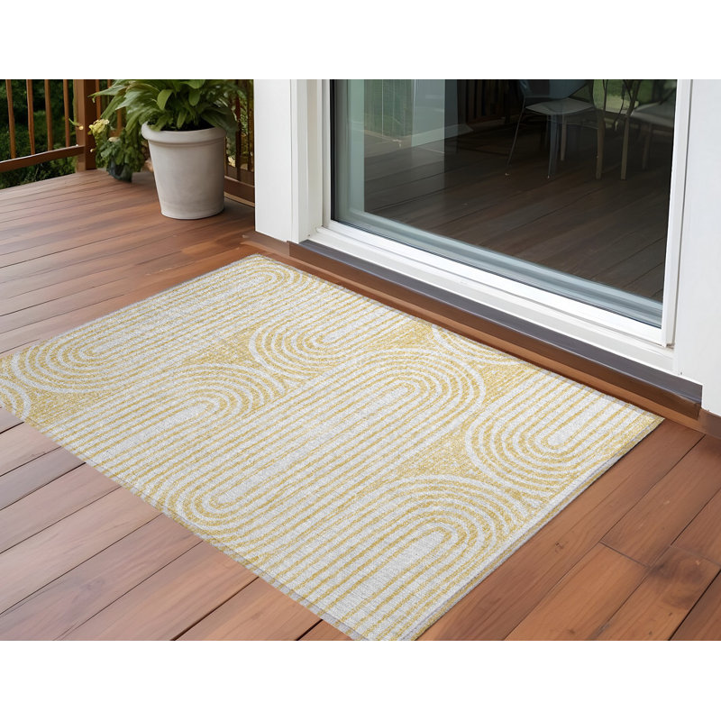 Tapis extérieur lavable et antidérapant doré et blanc 2 pi x 3 pi