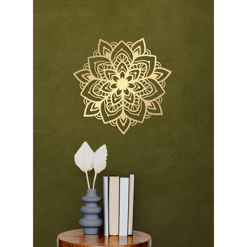 Metal Mandala Abstract Wall Hanging Décor, Creative Floral Metal Wall Art Home Decoration, Matte Gold, 10" H x 10" W x 0.5" D