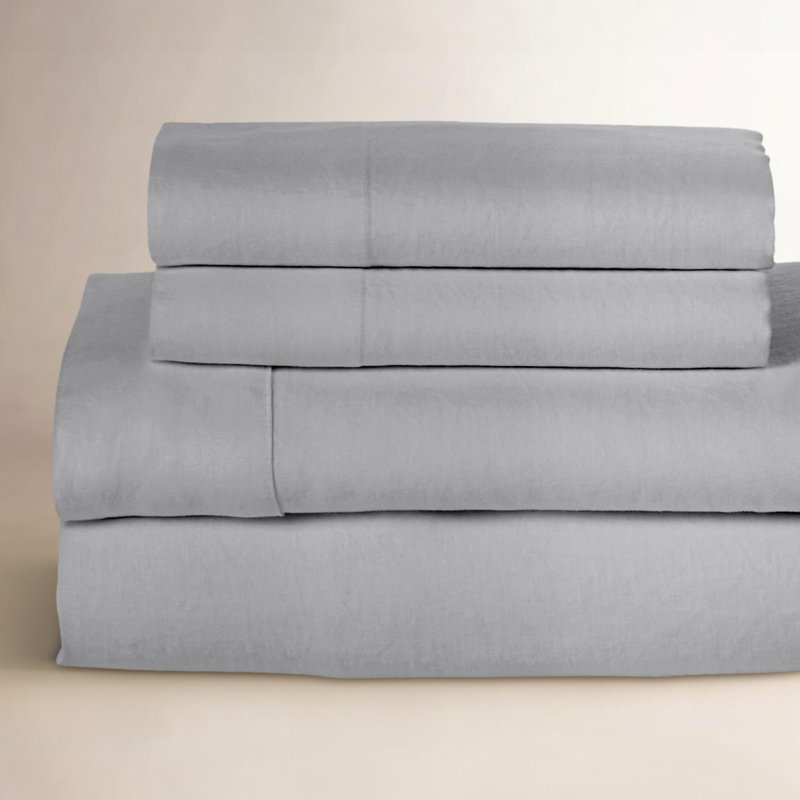 Frazier 100% Linen Machine Woven Sheet Set, Silver Gray, Queen Sheet Set with 2 Pillowcases
