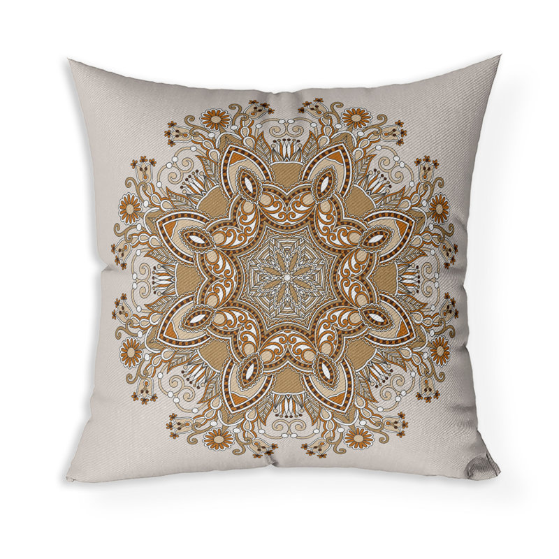 Celestial Circles Indoor/Outdoor Square Throw Pillow, 20"H x 20"W, Brown/Beige