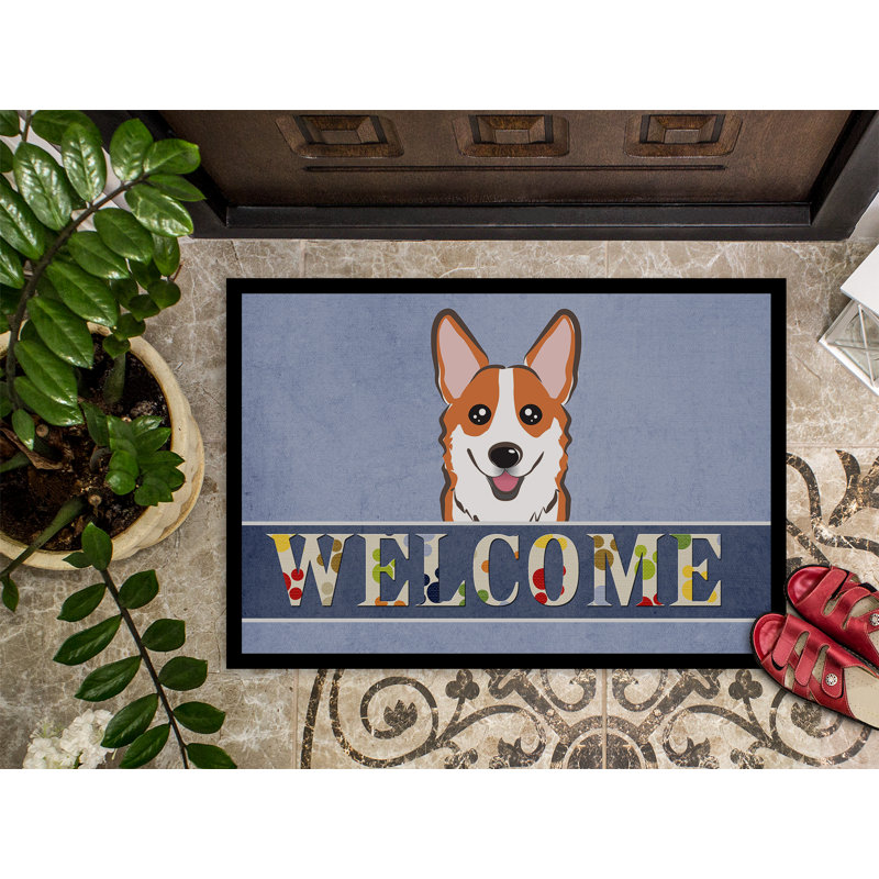 Paez Non-Slip Outdoor Doormat, Rectangle 1'6" x 2'3", Red/Blue