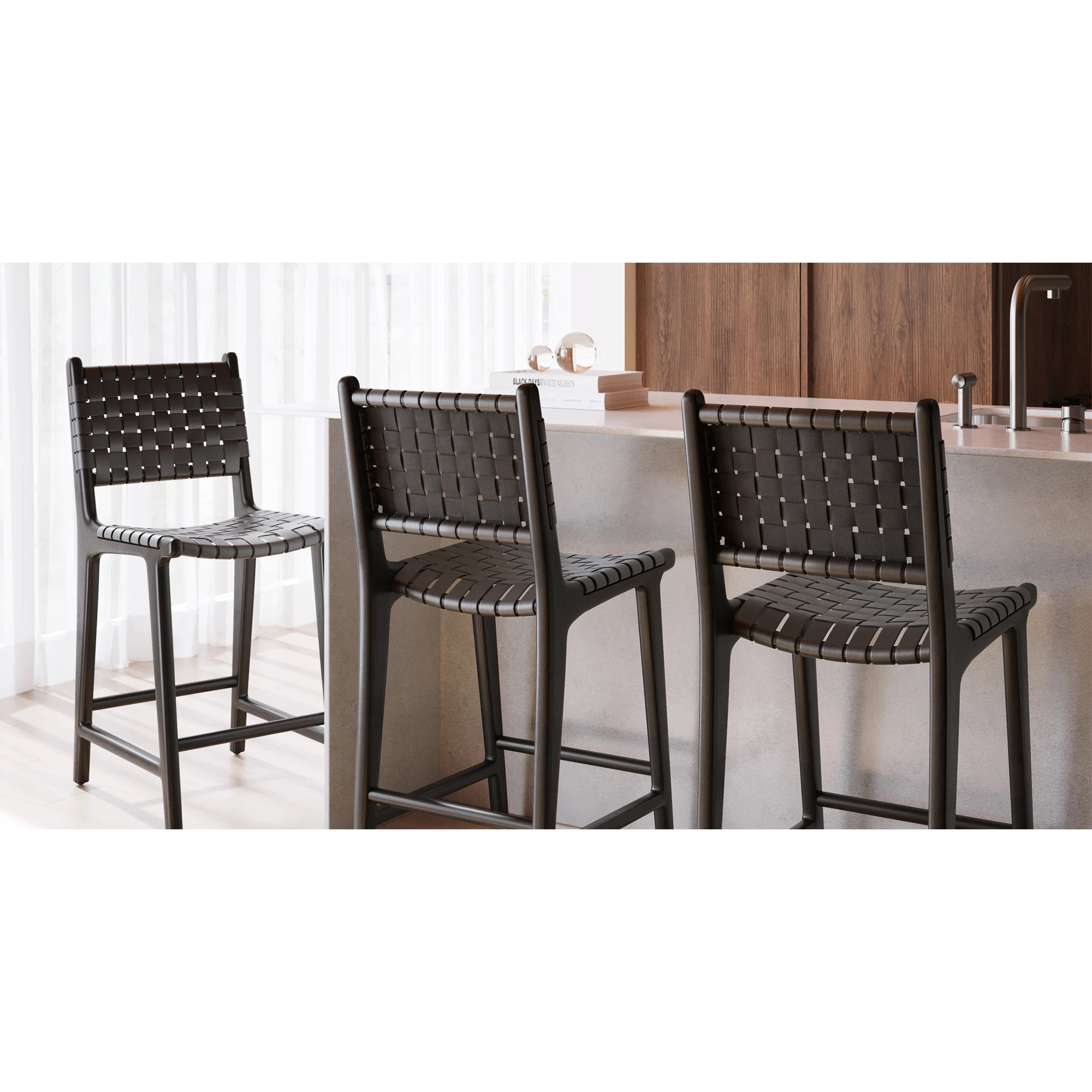  Leather Stool, Havana Black / Black