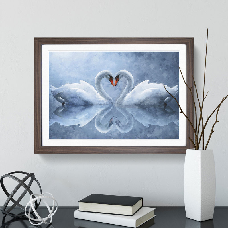 White Swan Vol.3 - Picture Frame Painting, 27cm H x 36cm W x 2cm D, Walnut Framed