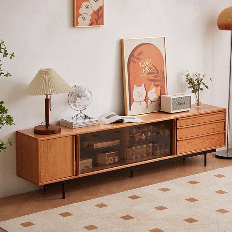 Meuble télé en bois de cerisier massif, 70.86"