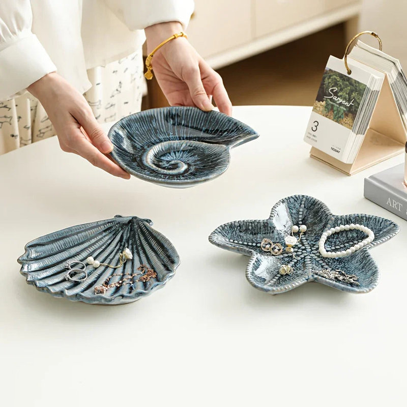 Jewelry Tray - Dual-Color Ceramic Starfish, Blue, Starfish