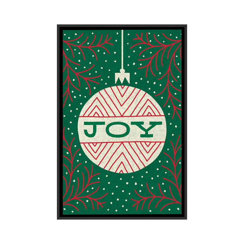 «Jolly Holiday Ornaments Series: Joy», impression sur toile, H 26 po x l 18 po x P 1,5 po, Toile encadrée noire, Pas de tapis