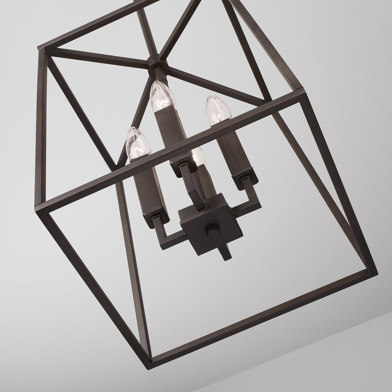 Lustre géométrique à 4 lumières Thea, Bronze huilé, H 21,75 po x l 12 po x P 12 po