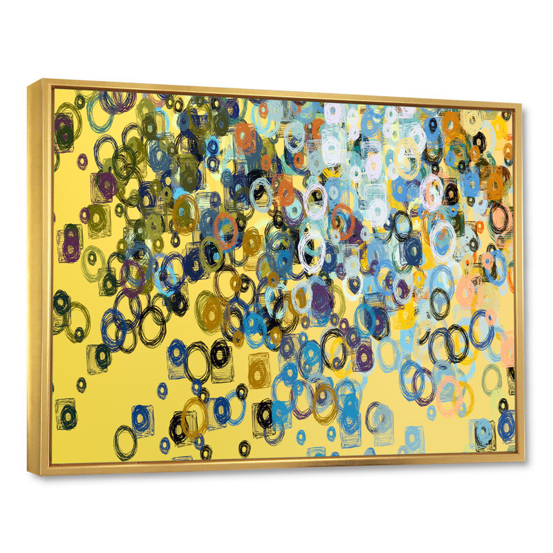 «Blue and Yellow Grunge Circle Art», reproduction sur toile flottante, H 8 po x l 12 po x P 1 po, Cadre flottant doré