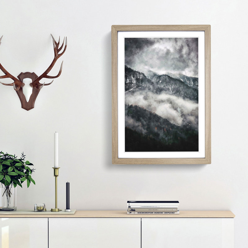 Mountain Peak View in Italy - Picture Frame Painting Print, 87cm H x 62cm W x 2cm D, Oak Framed