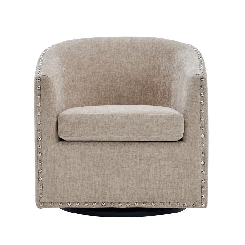 Anaelisa Swivel Fabric Barrel Accent Chair, Beige