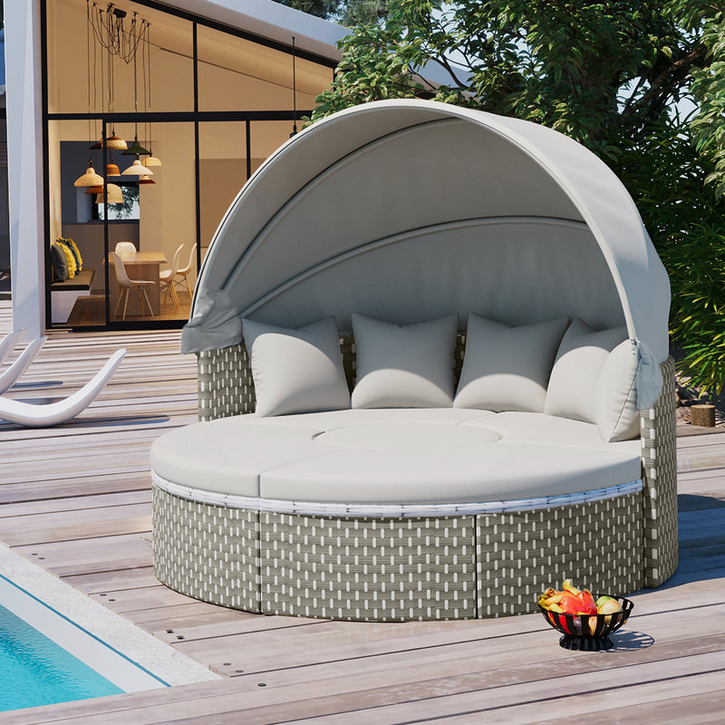 Ensemble de canapé modulaire d'extérieur en rotin pour lit de jour en rotin à deux tons avec auvent rétractable
