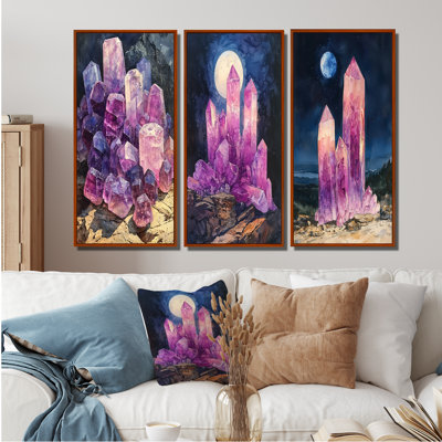 Cristaux énergétiques roses et mauves à la lune I - collection d'art mural Crystals