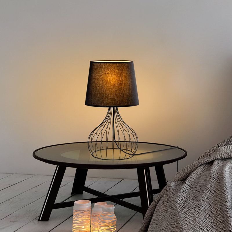 Industrial Black Table Lamp, Metal Body, 11.0 x 11.0 x 20.1 inches | Fabric Shade (Ø8.7-11.0 x 8.7 inches) | E27 Socket, Max 40W (Bulb Not Included) | Stylish & Modern Design for Living Room & Office