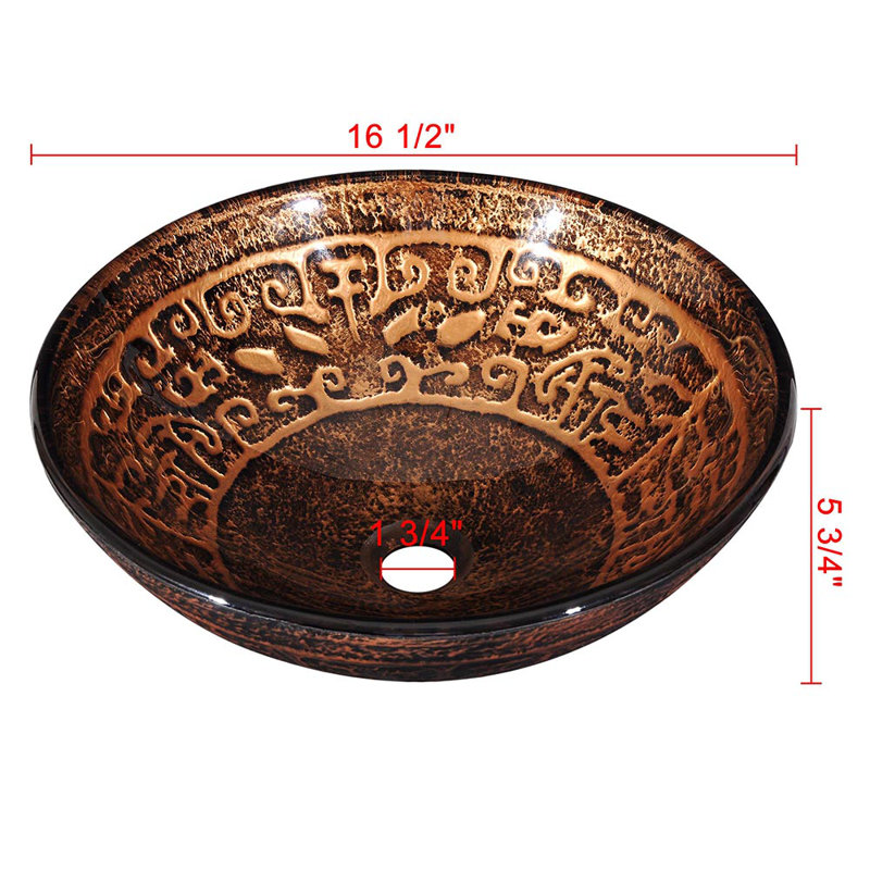 Bronze Antique Pattern Glass Circular Vessel Sink