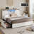 Farmhouse Bed Frame With Led Lights And 4 Storage Drawers, Wooden Platform Beds With Charging Station,rustic Bedroom Set With Storage Headboard And Sliding Barn Door-809496375-807484541