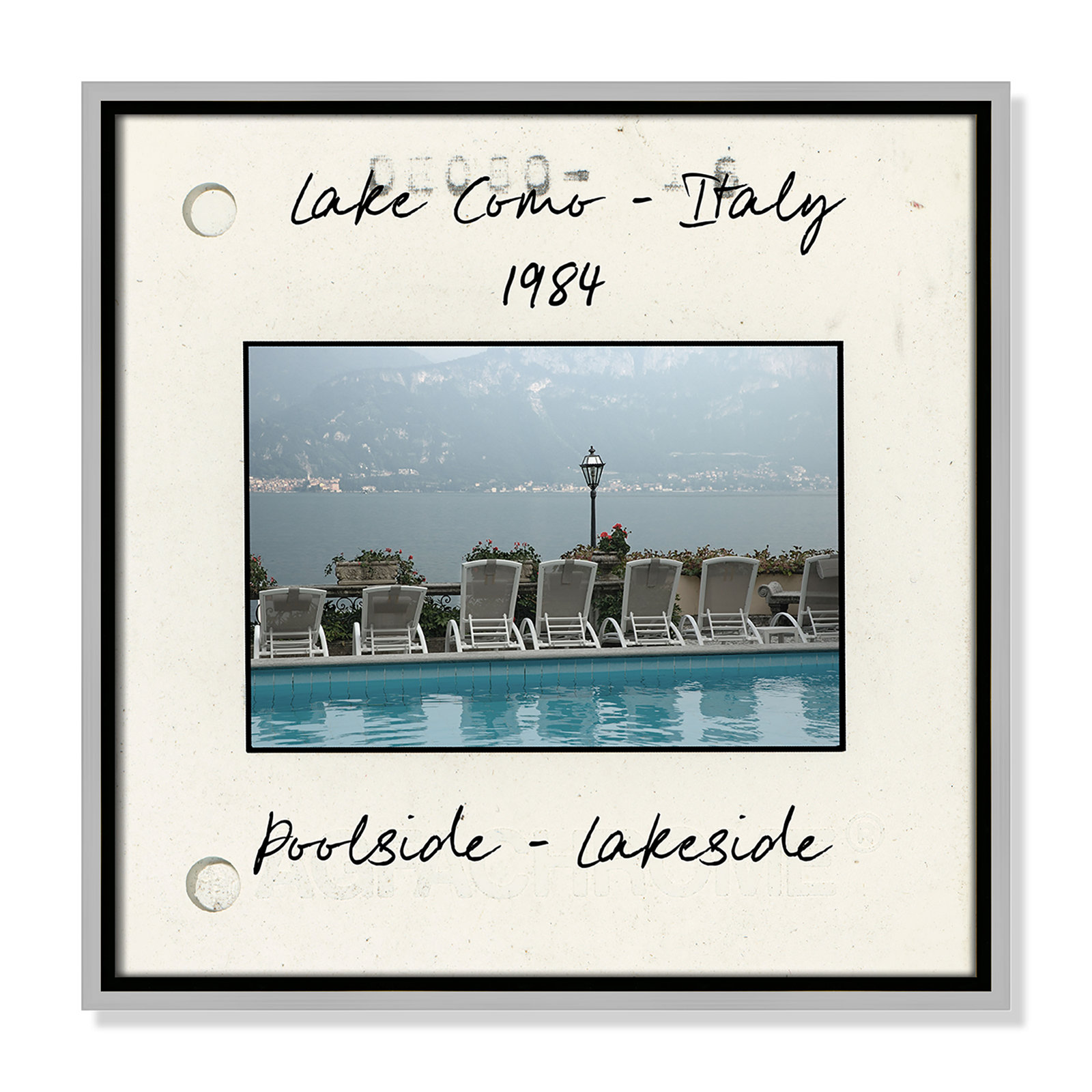 Lake Como, Italy - Poolside Lakeside Print by Danita Delmont, 17.5" H x 17.5" W x 2" D, Silver Floater Framed Canvas