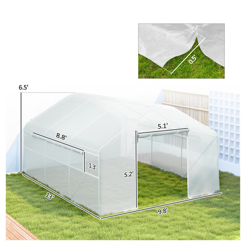Serre tunnel Outsunny de 4 m x 3 m avec structure en acier galvanisé, bâche en polyéthylène, porte enroulable et fenêtres grillagées
