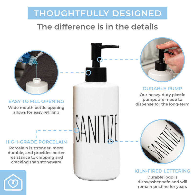 Porcelain Hand Sanitizer Dispenser Bottle – 16oz Refillable Pump