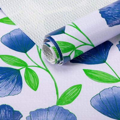 Shelf Liner,Non-Adhesive Non-Slip Cabinet Liners,Waterproof Drawers Liners for Dresser Shelves Cupboard Bathroom Cabinets,Blue Green Floral Leaf,18"W x 96"L