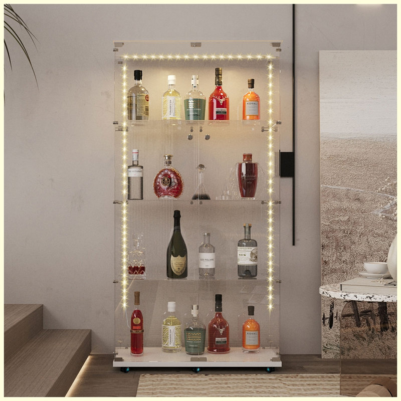 Vitrine moderne en verre trempé avec bande DEL Bluetooth, Noir