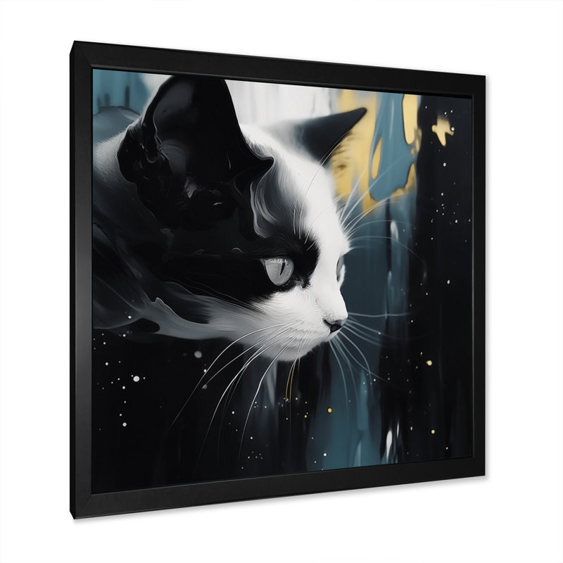 «White and Black Captivating Cats III», reproduction sur toile encadrée, Cadre photo noir, H 16 po x l 16 po x P 1 po