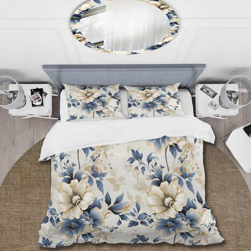 Contemporary Motifs Victorian Pattern VII Floral Duvet Cover, Queen Duvet Cover + 2 Standard Shams