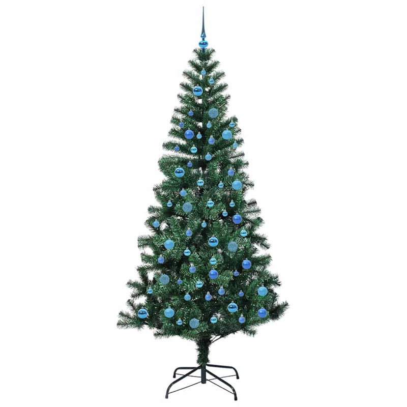 vidaXL Artificial Pre-lit Christmas Tree Green PVC and Metal, 7.87 ft