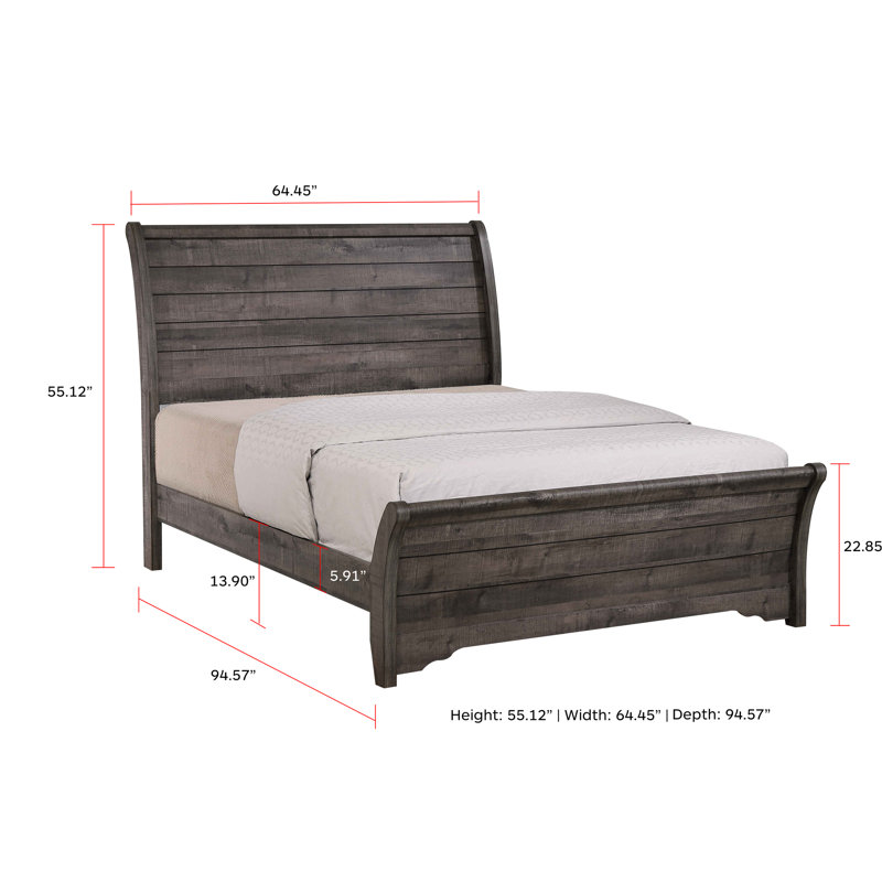 Grey Queen Bed, Contemporary Style, Horizontal Lines, Headboard, Bracket Feet, Wood Bed Frame, Bedroom Use, Box Spring Required Finish, Needed