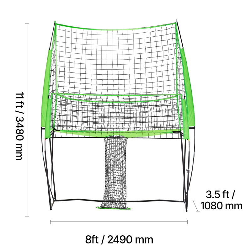 Système de filet d'entraînement pour le volleyball, H 136,8 po x l 144 po x P 39,6 po, Noir/vert