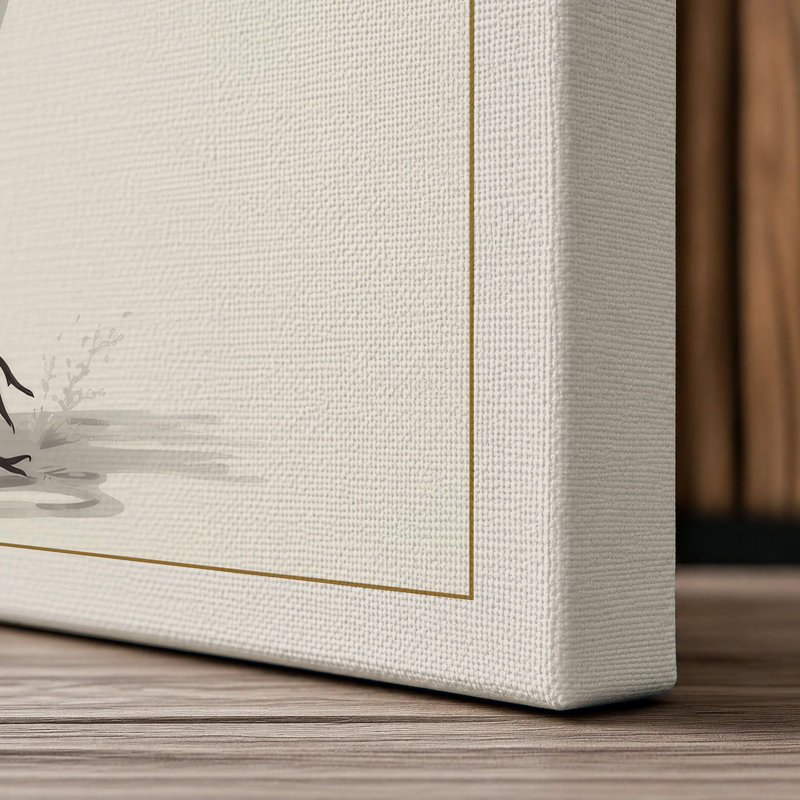 Standing Crane Japandi - Wrapped Canvas, 18x12 - 45.7 x 30.5 cm, Cream Border