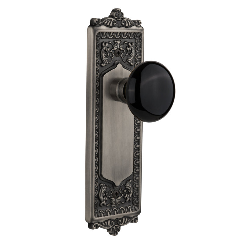 Egg & Dart Plate with Black Porcelain Door Knob, Antique Pewter