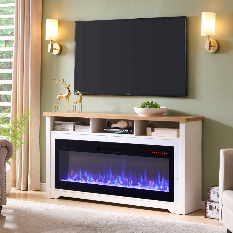 Meuble télé avec foyer intégré de 70 pouces pour téléviseurs jusqu'à 70 pouces, avec foyer électrique intelligent de 60 pouces.