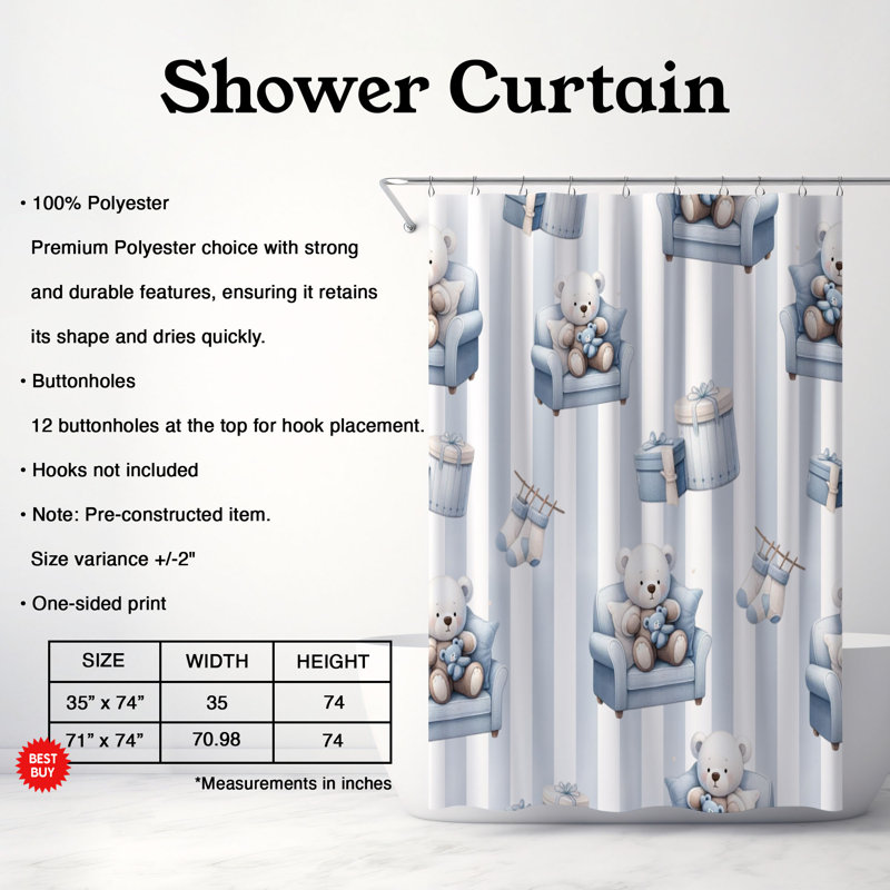 Rideau de douche Fluffy Bear - Premium, H 74 po x l 71 po