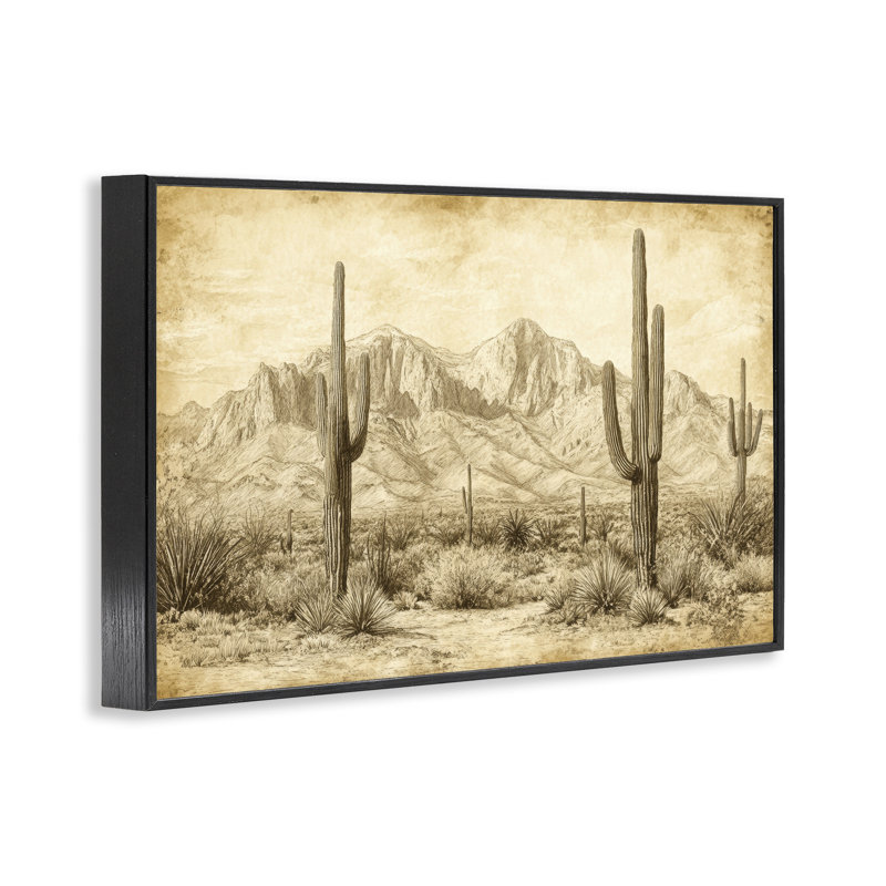 Giclée encadrée The Desert sépia, par Petal Prints Design, H 12 po x l 18 po, Giclée encadrée noir minuit