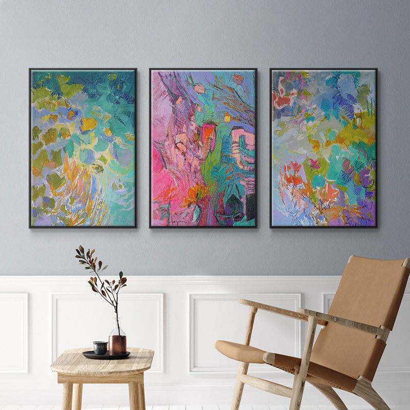 «Let Me Bloom I Am», ensemble de 3 cadres flottants sur toile, Cadre noir, H 27 po x l 54 po x P 2 po