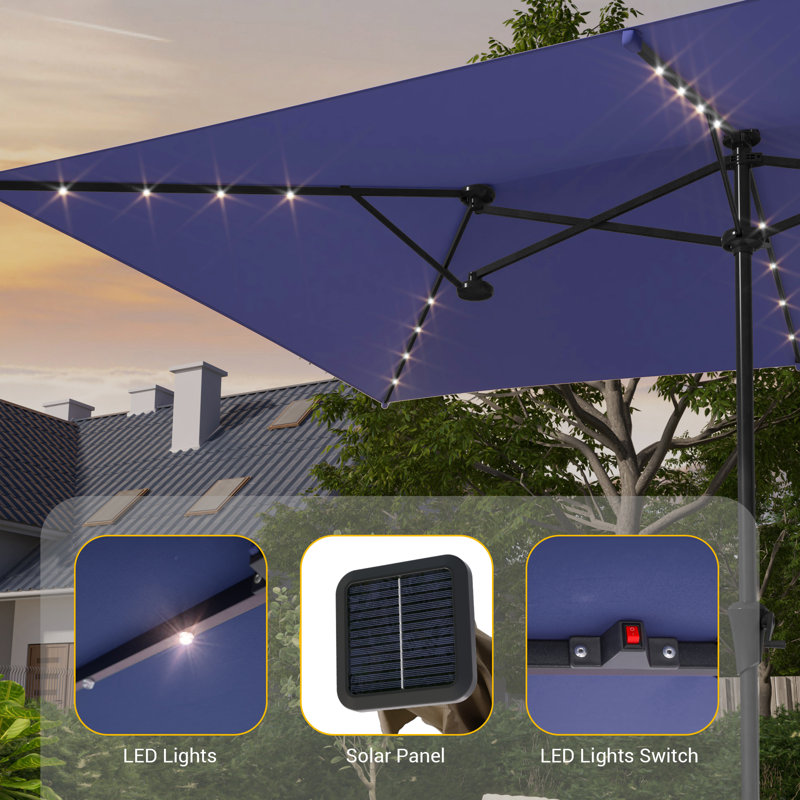 Parasol de terrasse à double face 11x7Ft, Marine