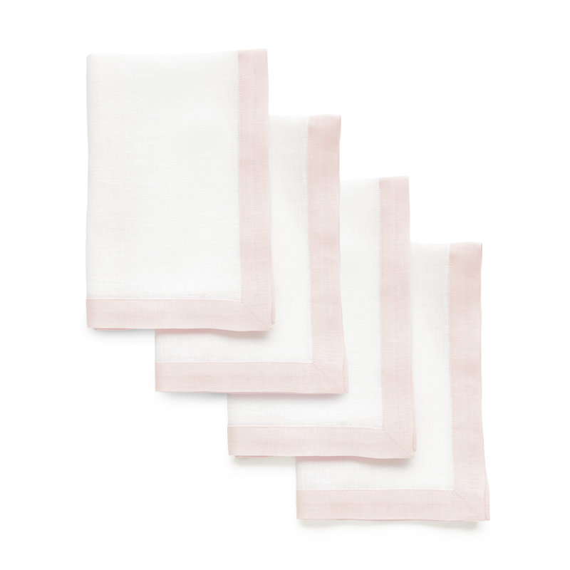 Classic - 100% Pure Linen Dinner Napkins, Blush Pink/White