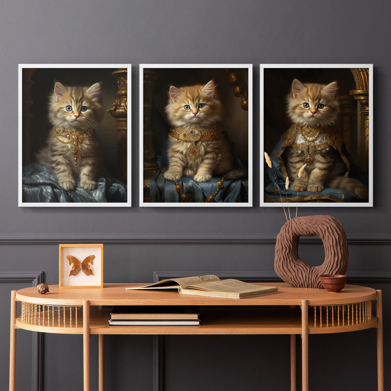 Série royale d'animaux LXVI - ensemble de 3 estampes numériques encadrées - prêt à être accroché, Blanc, H 20 po x l 16 po