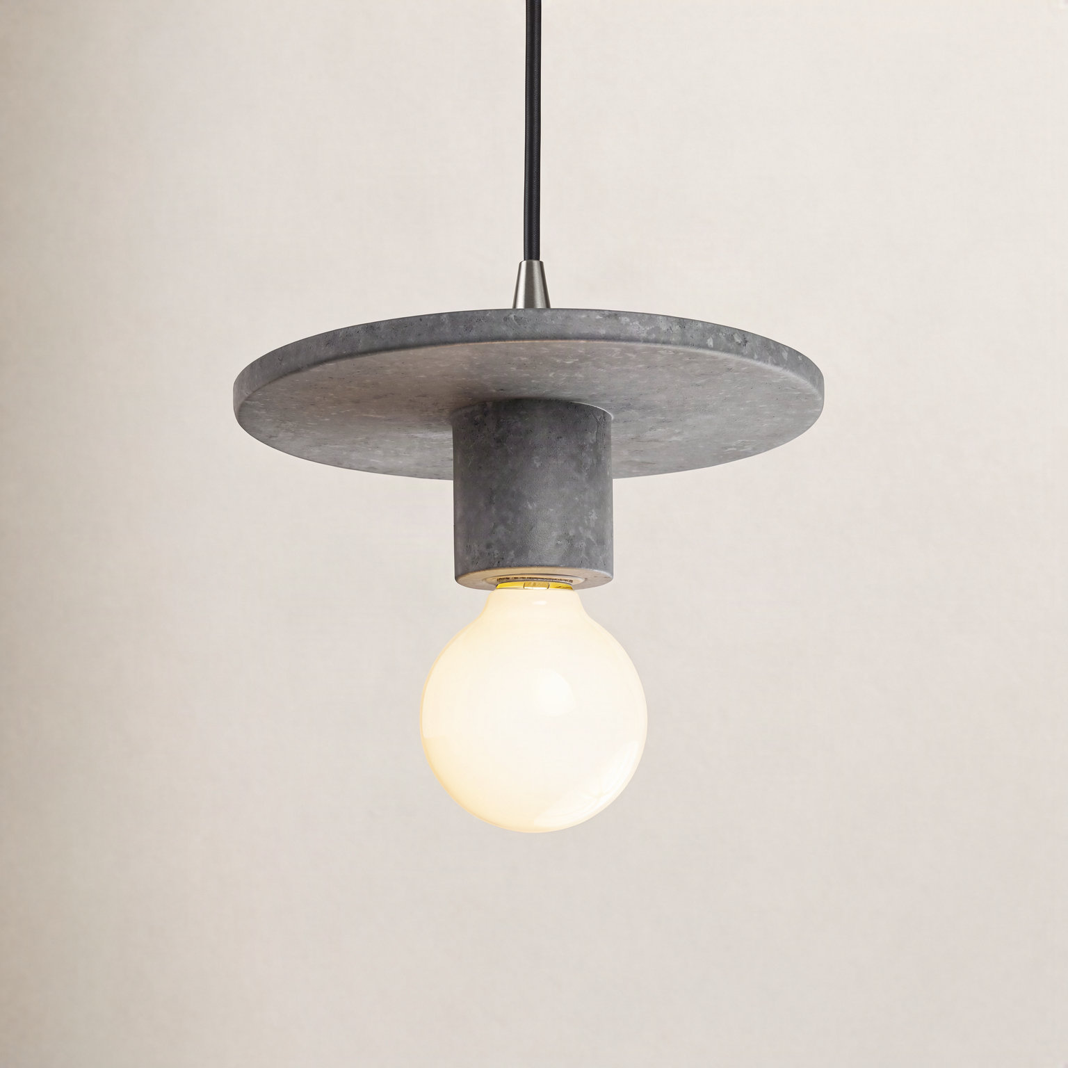 Leni Single Light Ceramic Dimmable Pendant, Concrete, Brushed Nickel